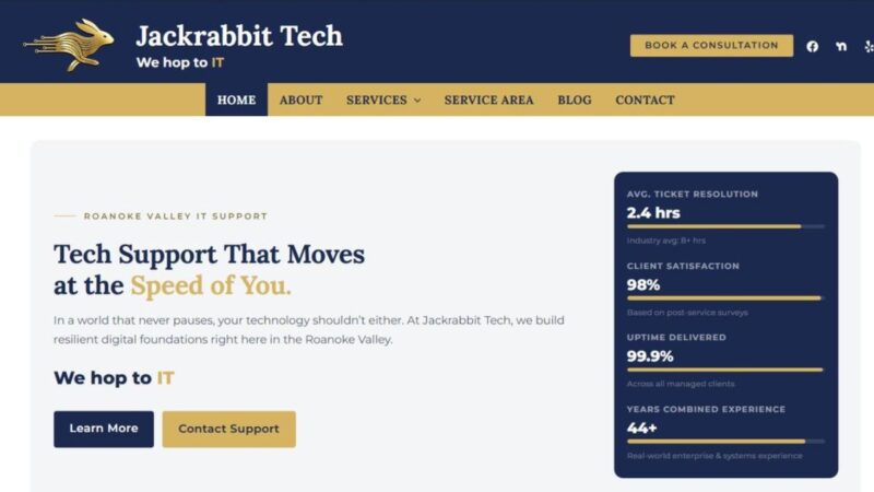 Jackrabbit Tech website homepage