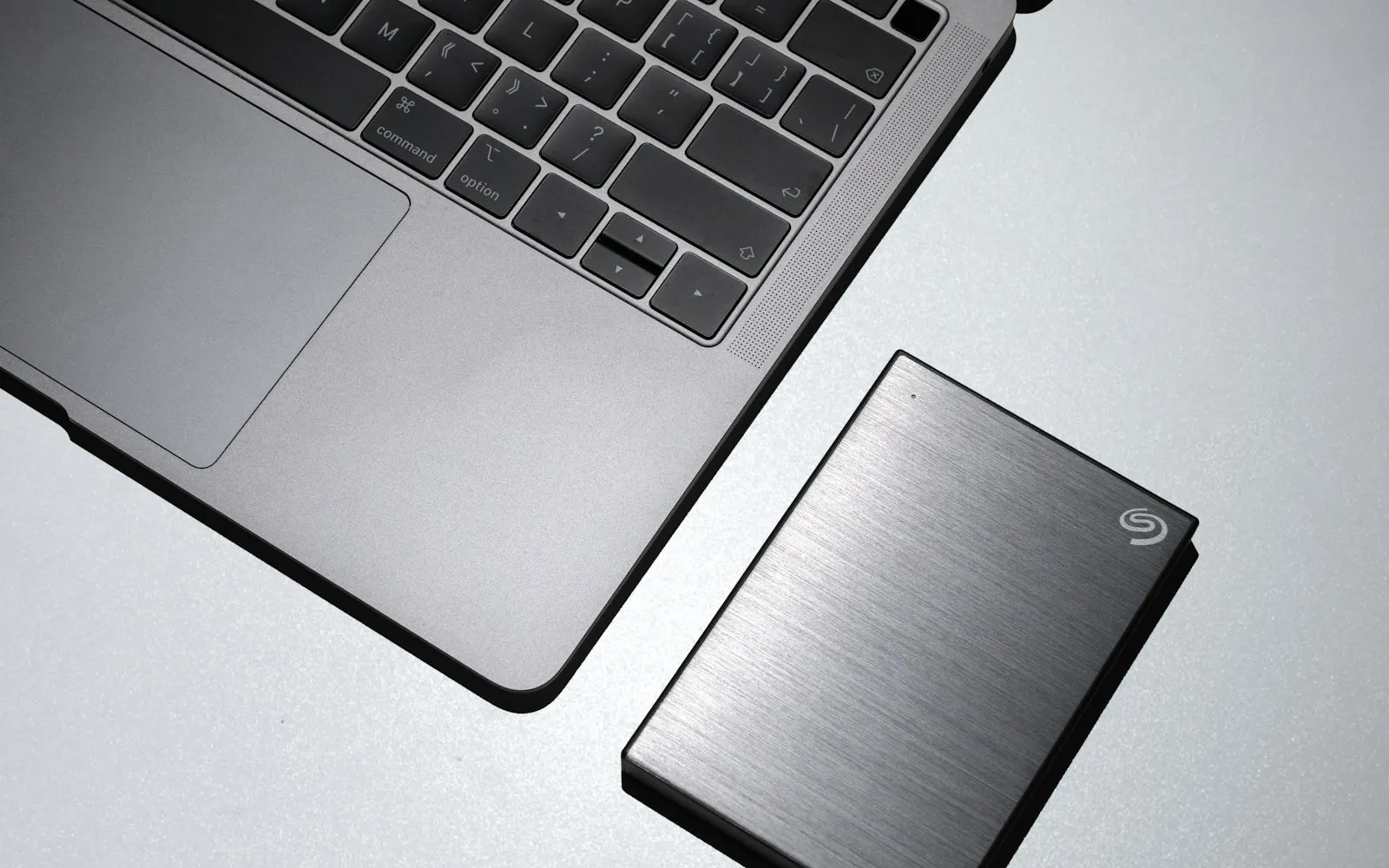External drive connected to a laptop for backup
